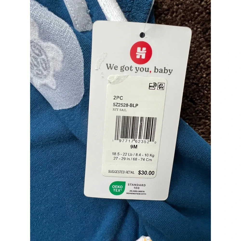 Huggies Baby Boy 9M Swim Set Hooded Cover-Up Trunks Blue Yellow UPF 50+ 2PC